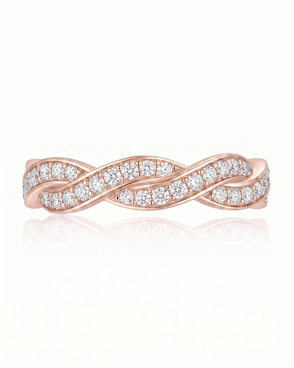 Twisted Shank Vintage Diamond Eternity Band in 18K White Gold — 18K Rose Gold — View 3