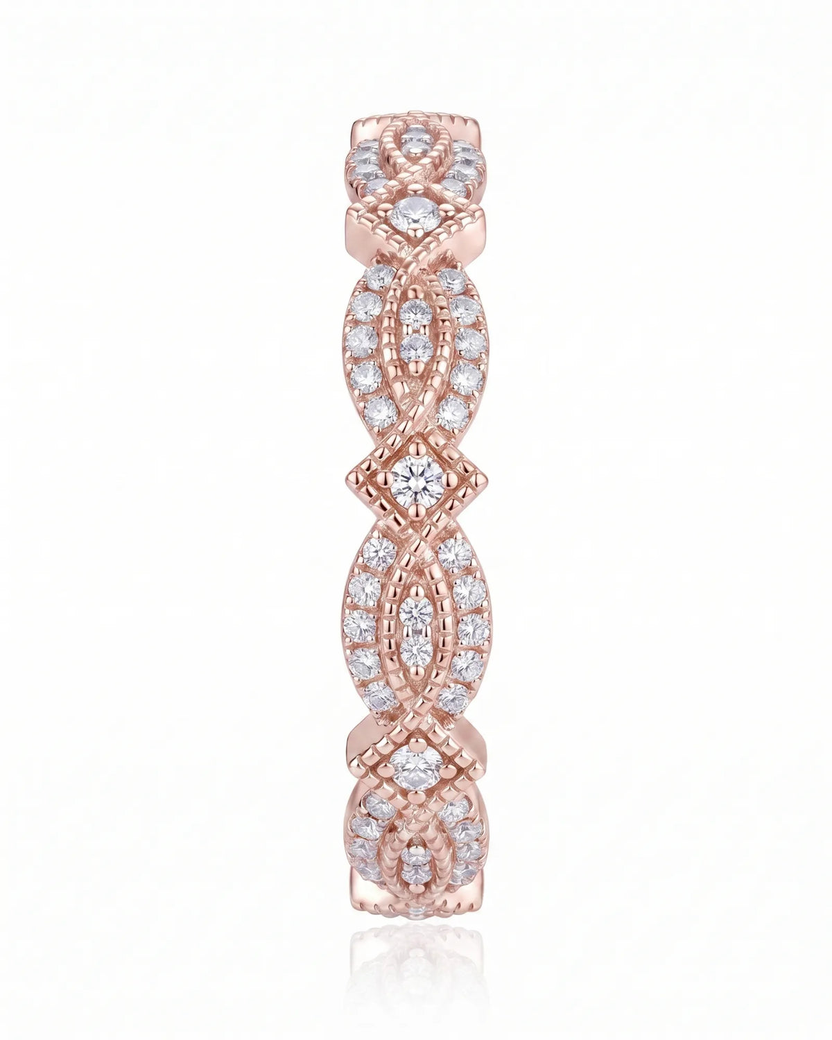 Art Nouveau diamond wedding band in 18K rose gold, view 2 | SARATTI