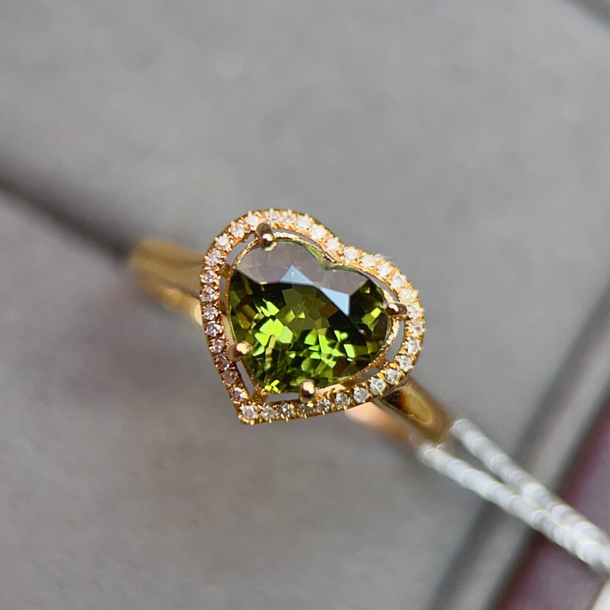 Heart Cut Green Tourmaline Ring in 18K Gold
