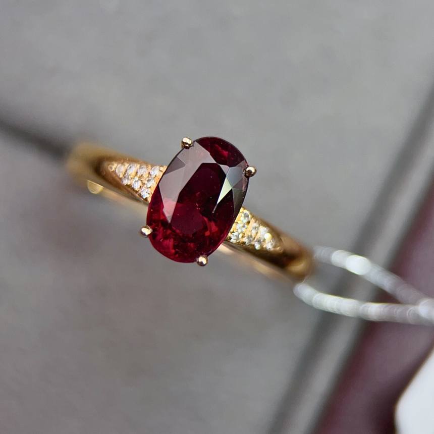 Oval Cut Red Tourmaline Ring in 18K Gold