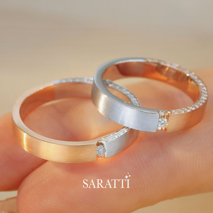 Two-tone wedding bands in 18K White & Rose Gold | Saratti