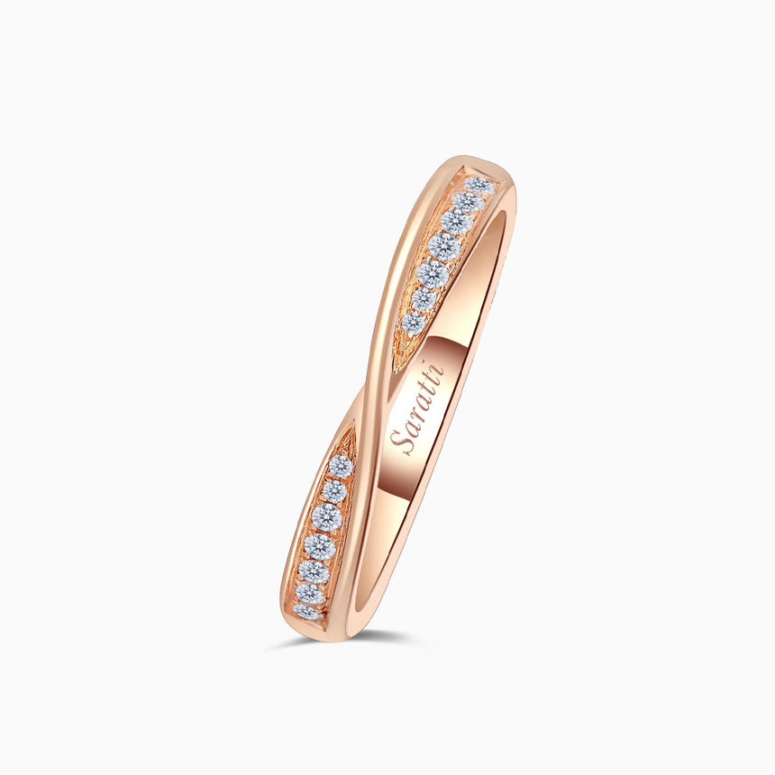 Rose Gold Twisted Shank Diamond Eternity Wedding Band | Saratti