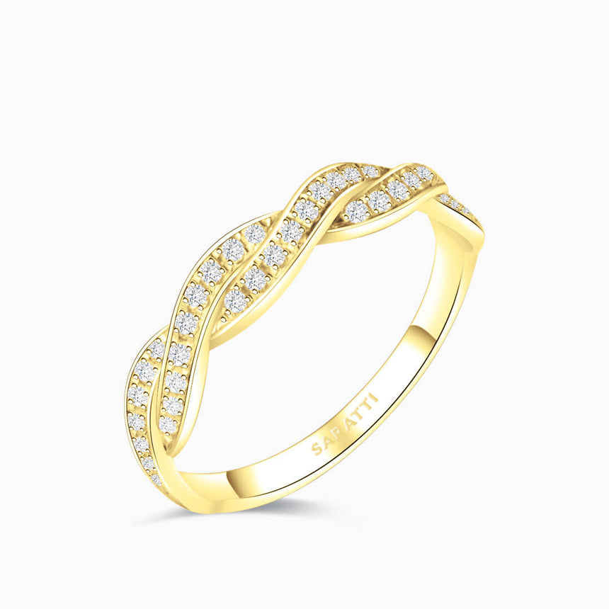 Yellow Gold Natural Diamond Twisted Shank Eternity Band | Saratti