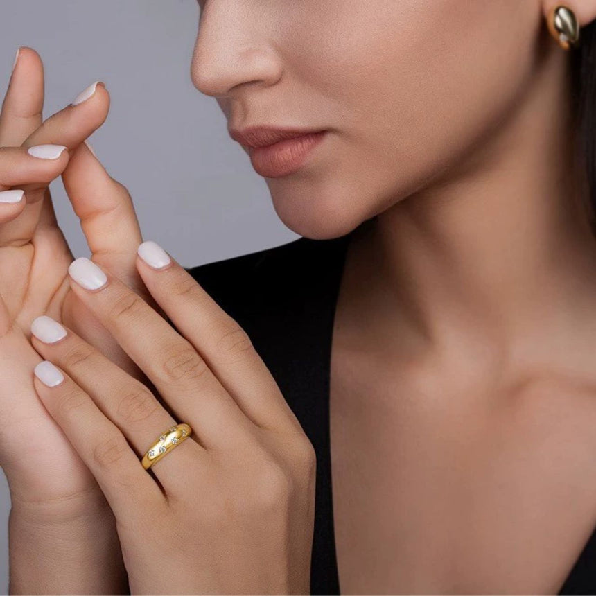 Astral Gleam: Diamond Star Fashion Gold Vermeil Band