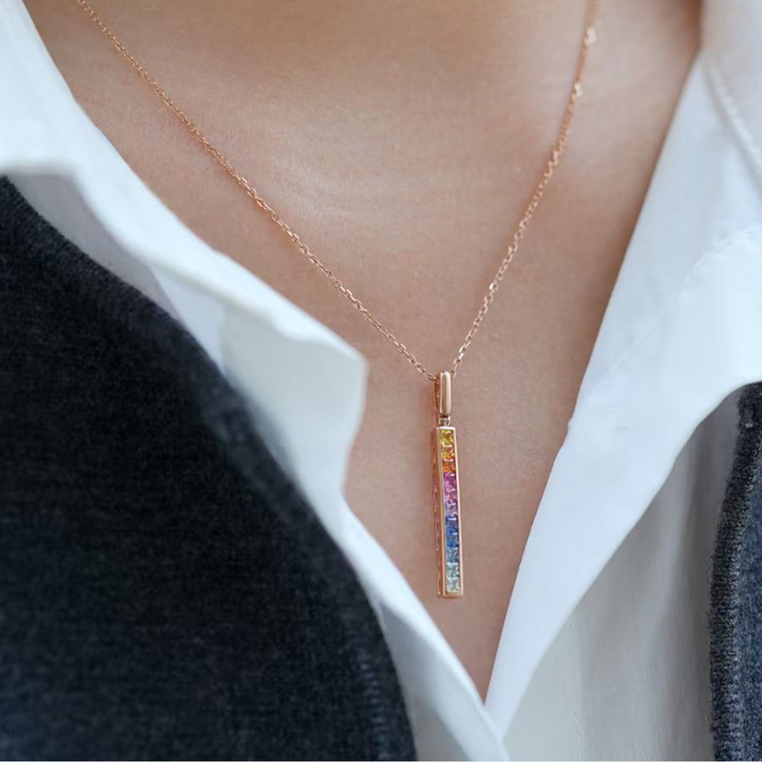 Prism Cascade - Rainbow Sapphire Pendant in 18K Gold