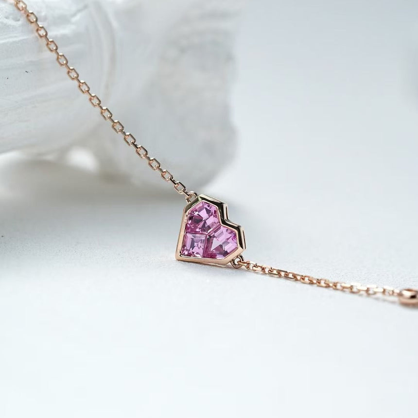 Blushing Heart Pink Sapphire Bracelet in 18K Rose Gold