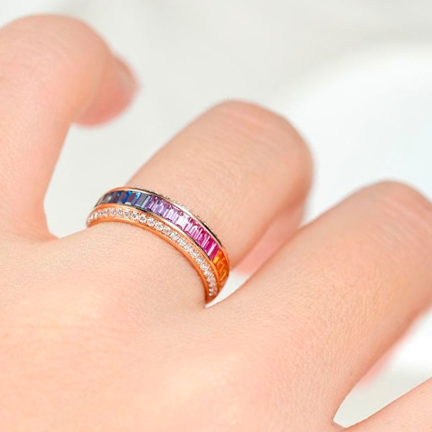 Chromatic Fusion : Natural Sapphire and Diamond Eternity Band
