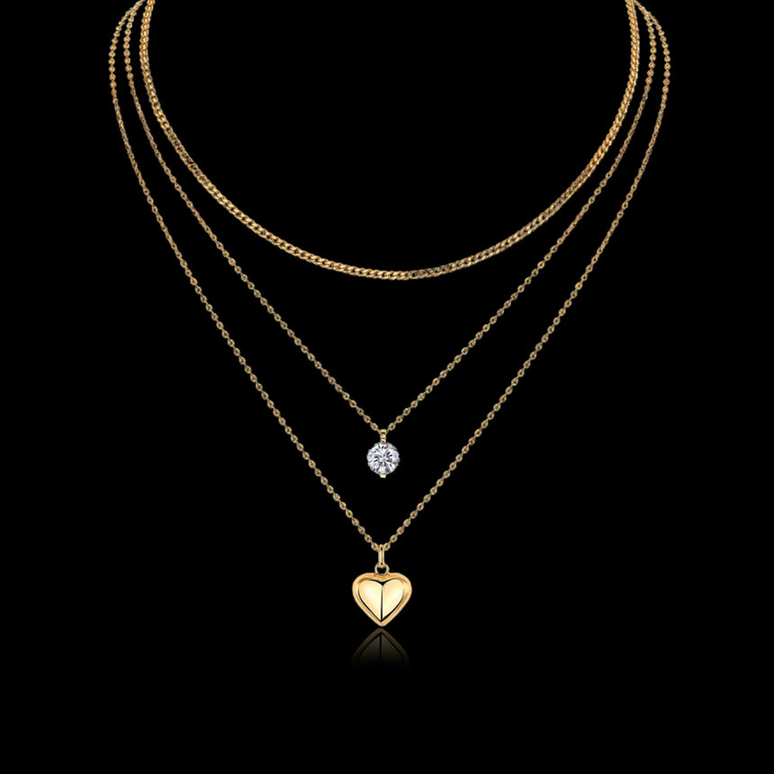 Heartline Prism : 18K Gold Vermeil Moissanite Layered Necklace