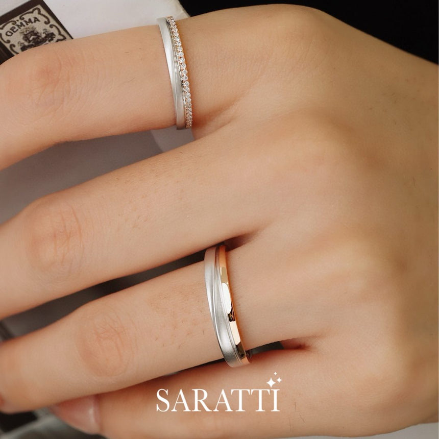 18K Gold Wedding Set For Couple in Two Tone Design | Saratti