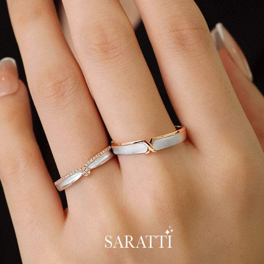 18K Rose and White Gold Wedding Set | Saratti