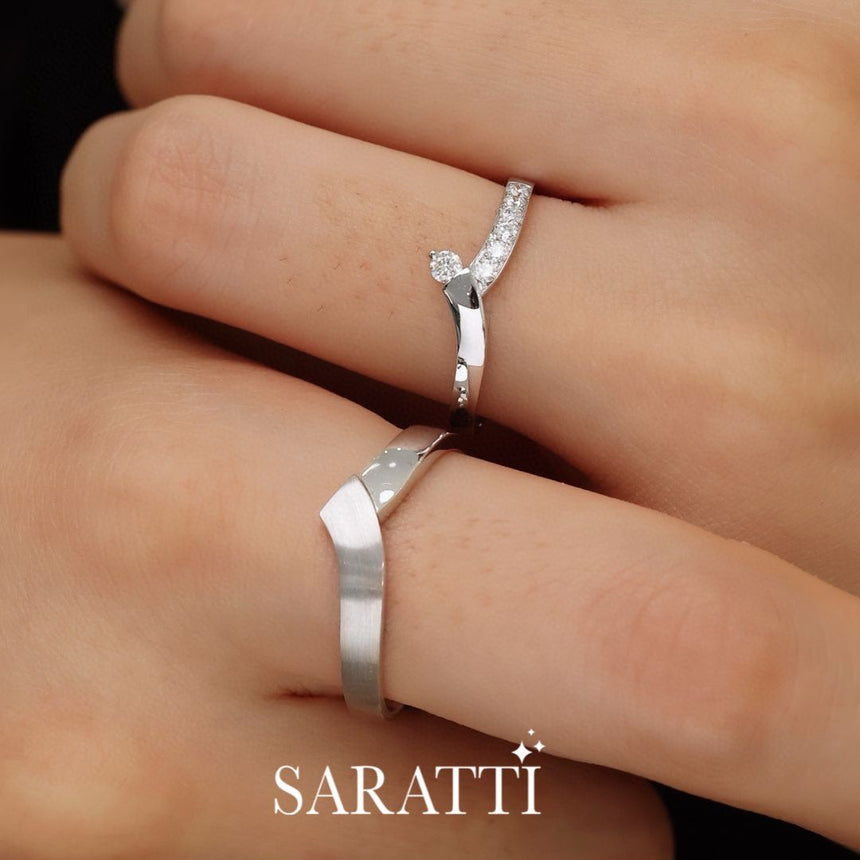 Unique White Gold Wedding Set With Diamonds | Saratti