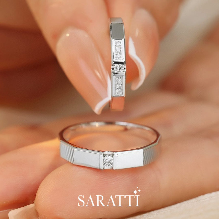 His and hers Wedding Rings in White Gold with Diamonds | Saratti