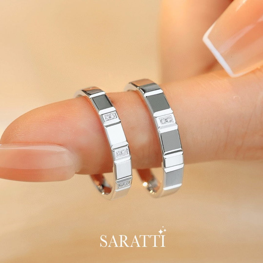 18K White Gold Diamonds Wedding Ring Set For Couples | SARATTI