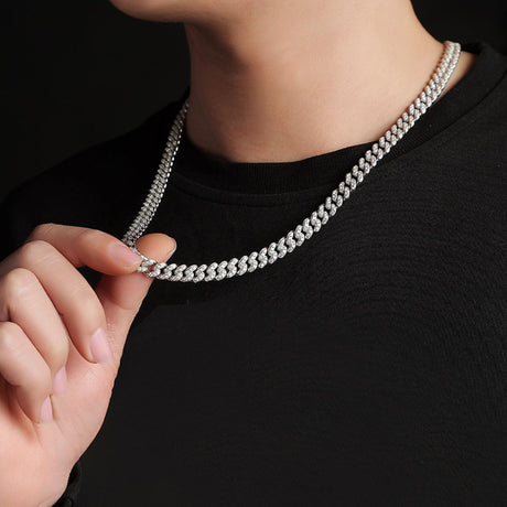 18K White Gold Natural Diamond Cuban Style Necklace | Saratti