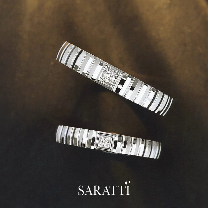 18K White Gold Round Diamond Wedding Rings For Him & Her 4mm | SARATTI