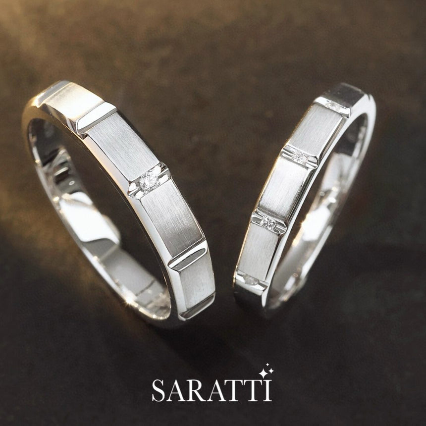 His And Hers Rings set in 18K White Gold | Saratti