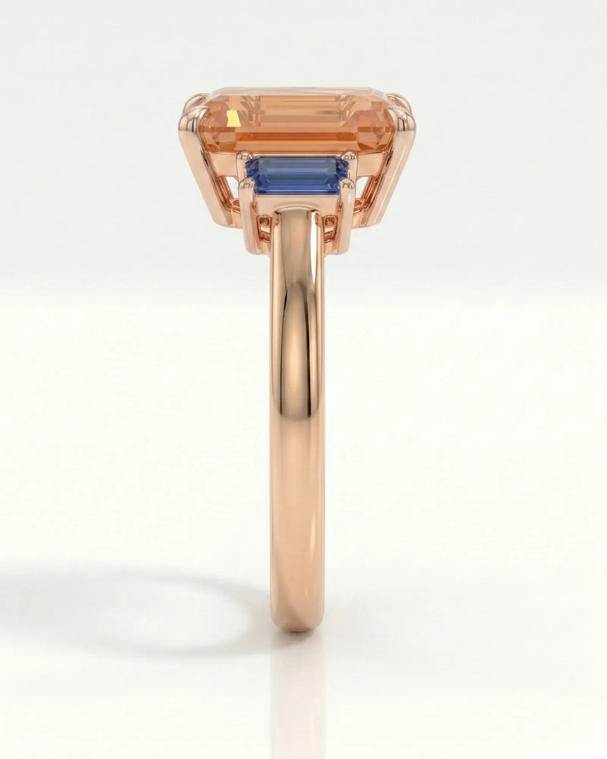 18K rose gold Build My Ring setting with Imperial Topaz and blue sapphires | SARATTI
