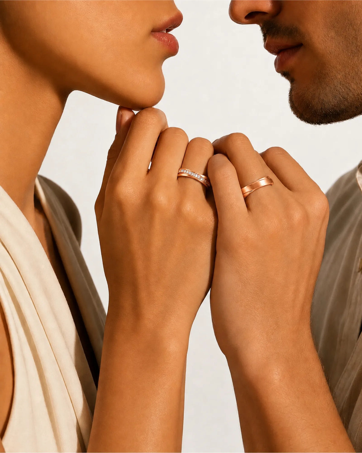 18K rose gold diamond wedding band pair for weddings, anniversaries, engagements, and meaningful couple gifts | SARATTI