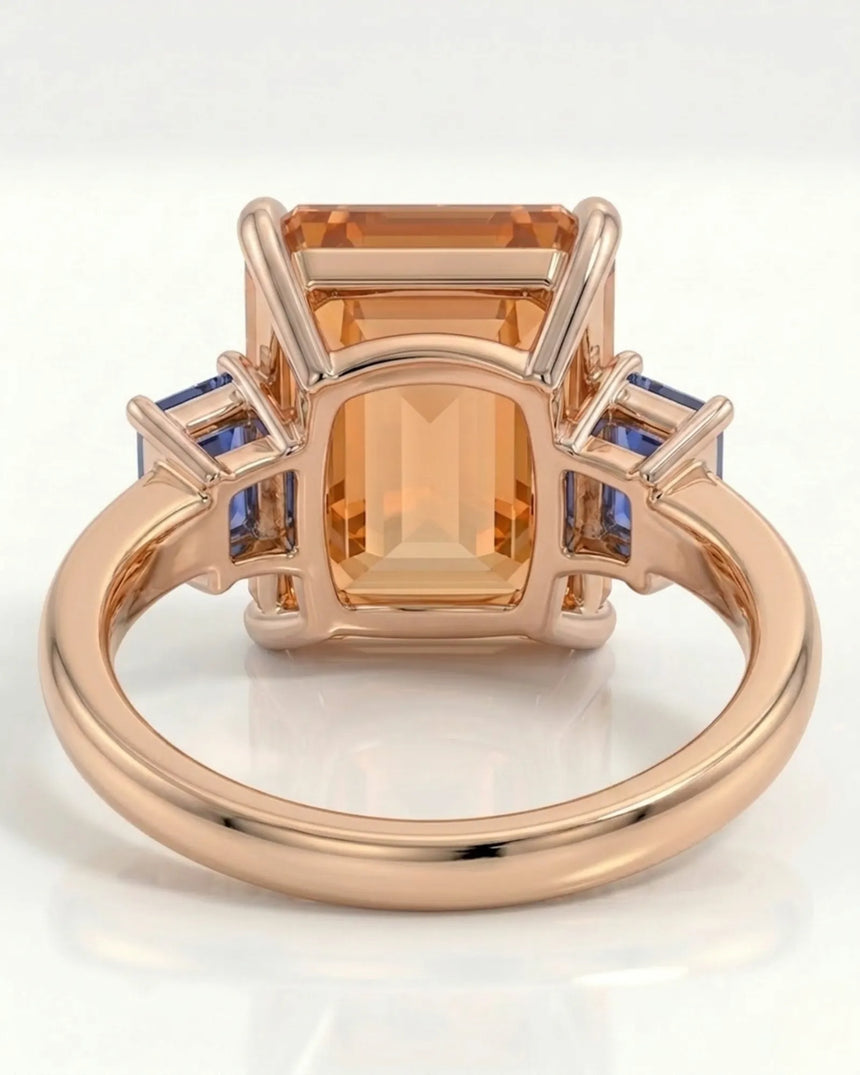 18K rose gold emerald cut Topaz setting with rectangular blue accents - SARATTI