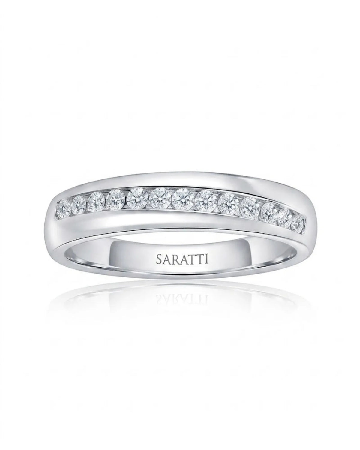 18K white gold oblong diamond eternity band for weddings, anniversaries, bridal stacking, or milestone gifts | SARATTI