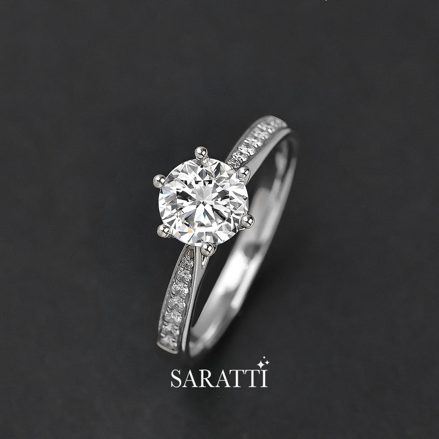18K white gold ring with natural diamond center and accent stones | Saratti