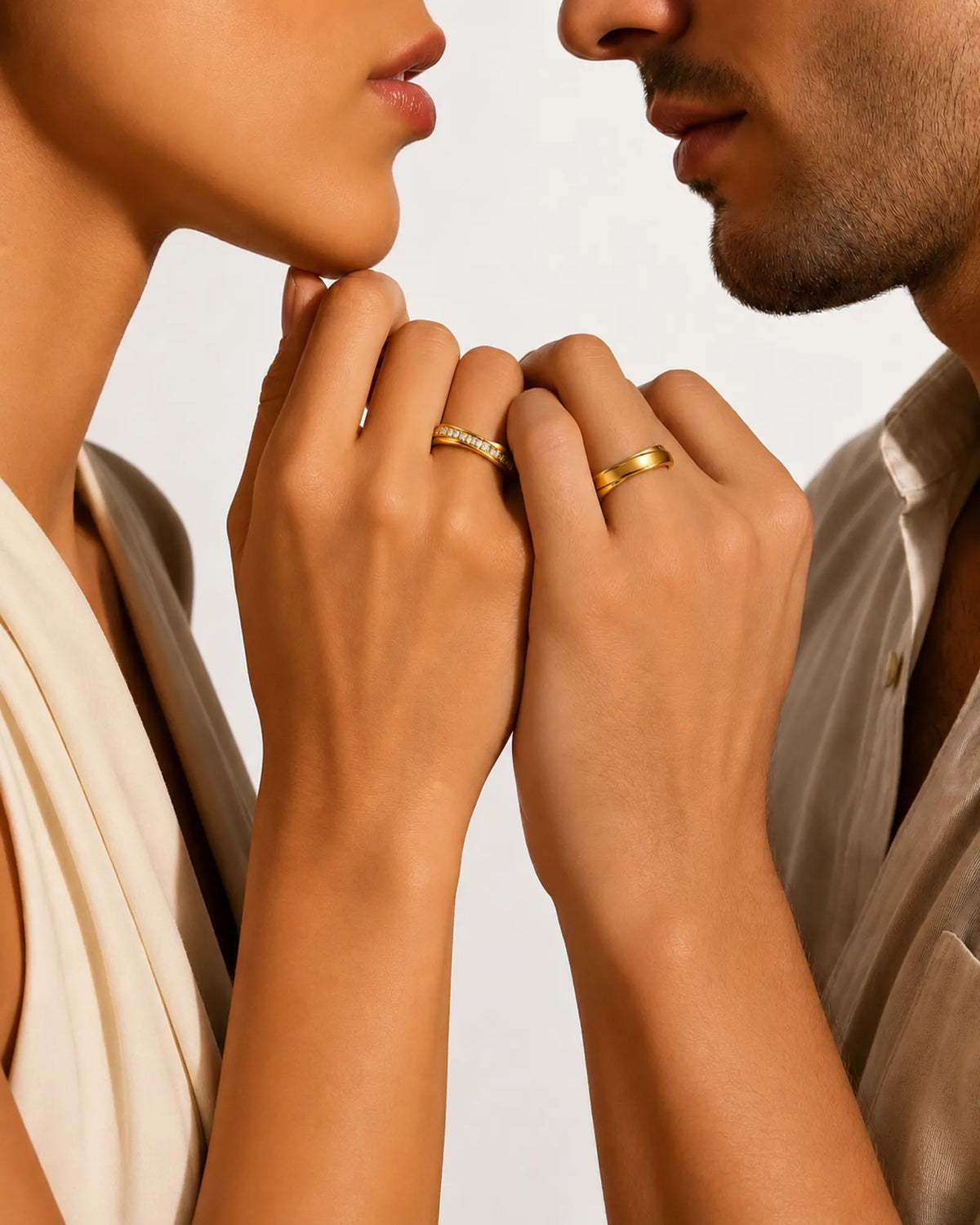 18K yellow gold diamond wedding band pair for weddings, anniversaries, engagements, and meaningful couple gifts | SARATTI