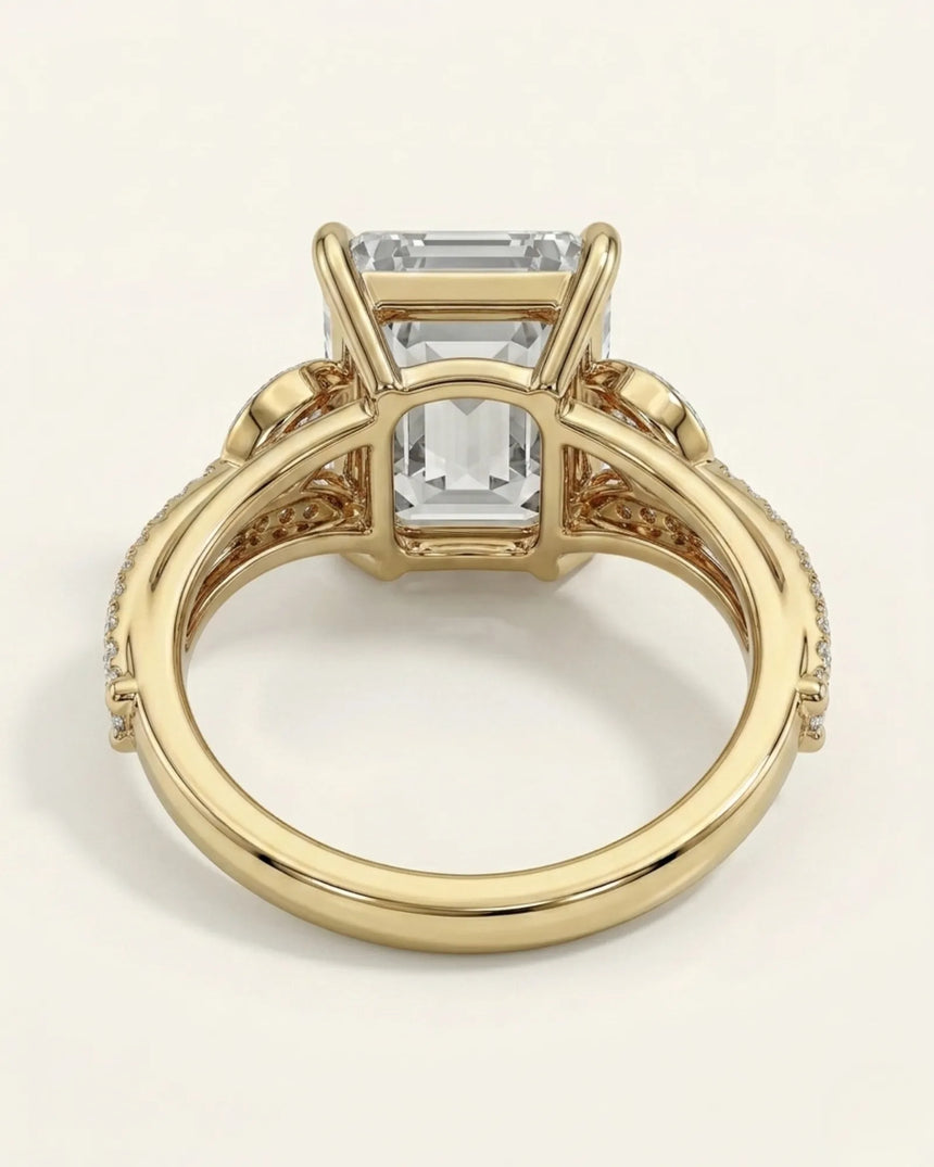 18K yellow gold emerald cut Topaz setting with botanical diamond accents | SARATTI