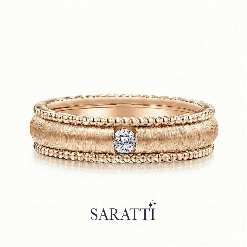 18k rose gold imperium men’s layered wedding band round diamond accent | SARATTI