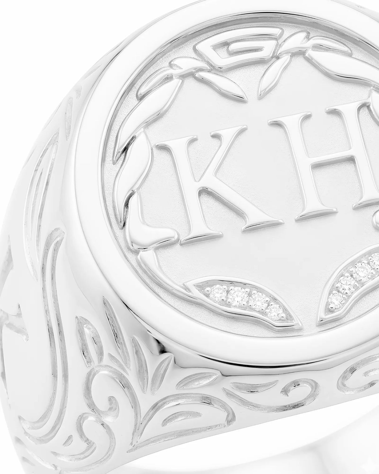 18k white gold mens monogram ring custom engraved initial signet style ring | SARATTI