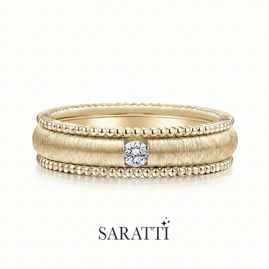 18k yellow gold imperium men’s layered wedding band round diamond accent | SARATTI