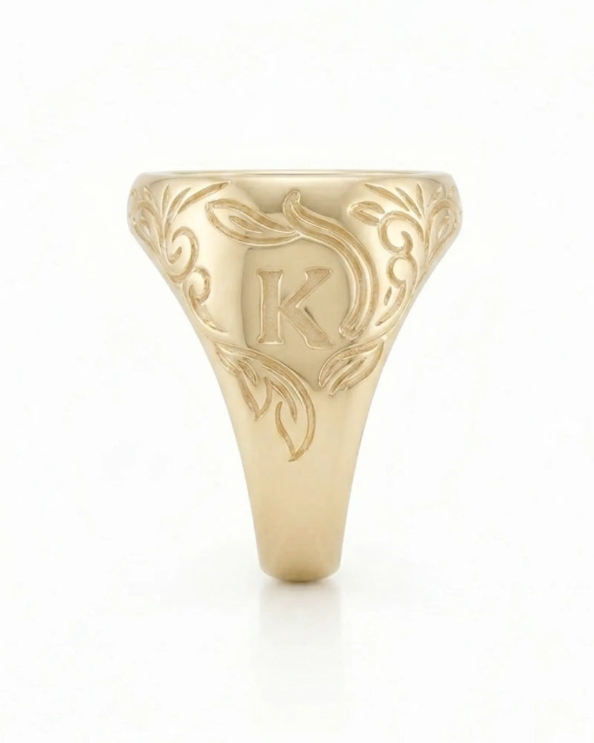 18k yellow gold mens monogram ring custom engraving initial signet style ring | SARATTI