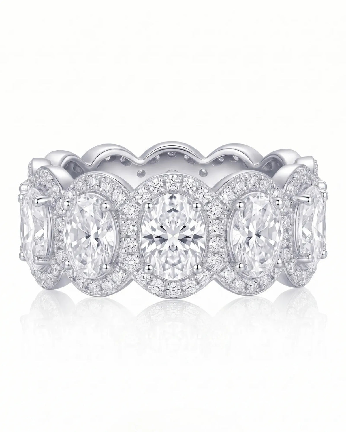 Oval halo diamond eternity wedding band, view 3 | SARATTI