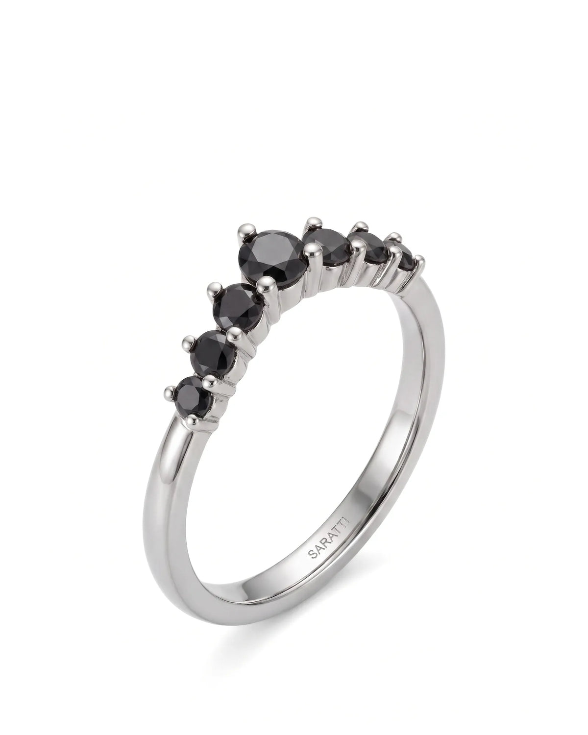 Black Diamond Curved Band in 18K Yellow Gold — 18K White Gold — View 1