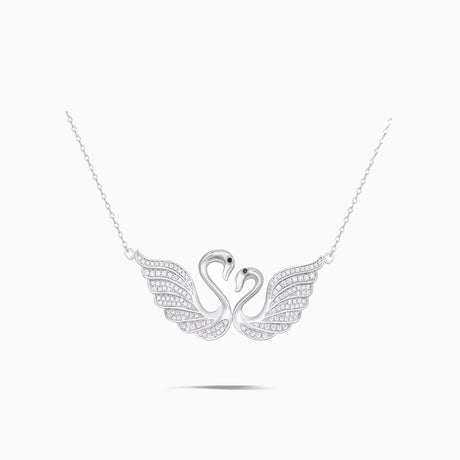 Twin Silver Swans Pendant Necklace | Saratti