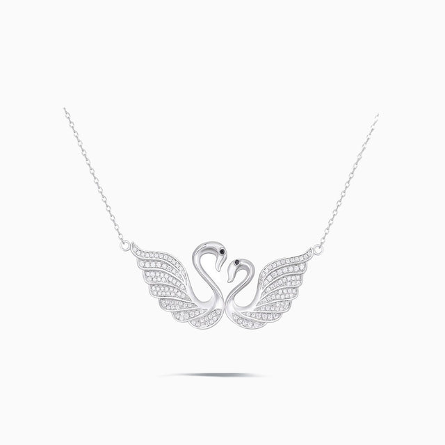 Twin Silver Swans Pendant Necklace | Saratti