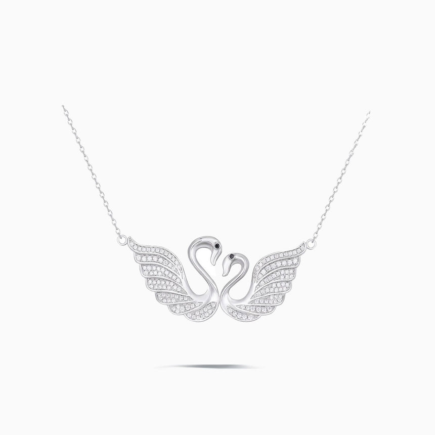 Twin Silver Swans Pendant Necklace | Saratti