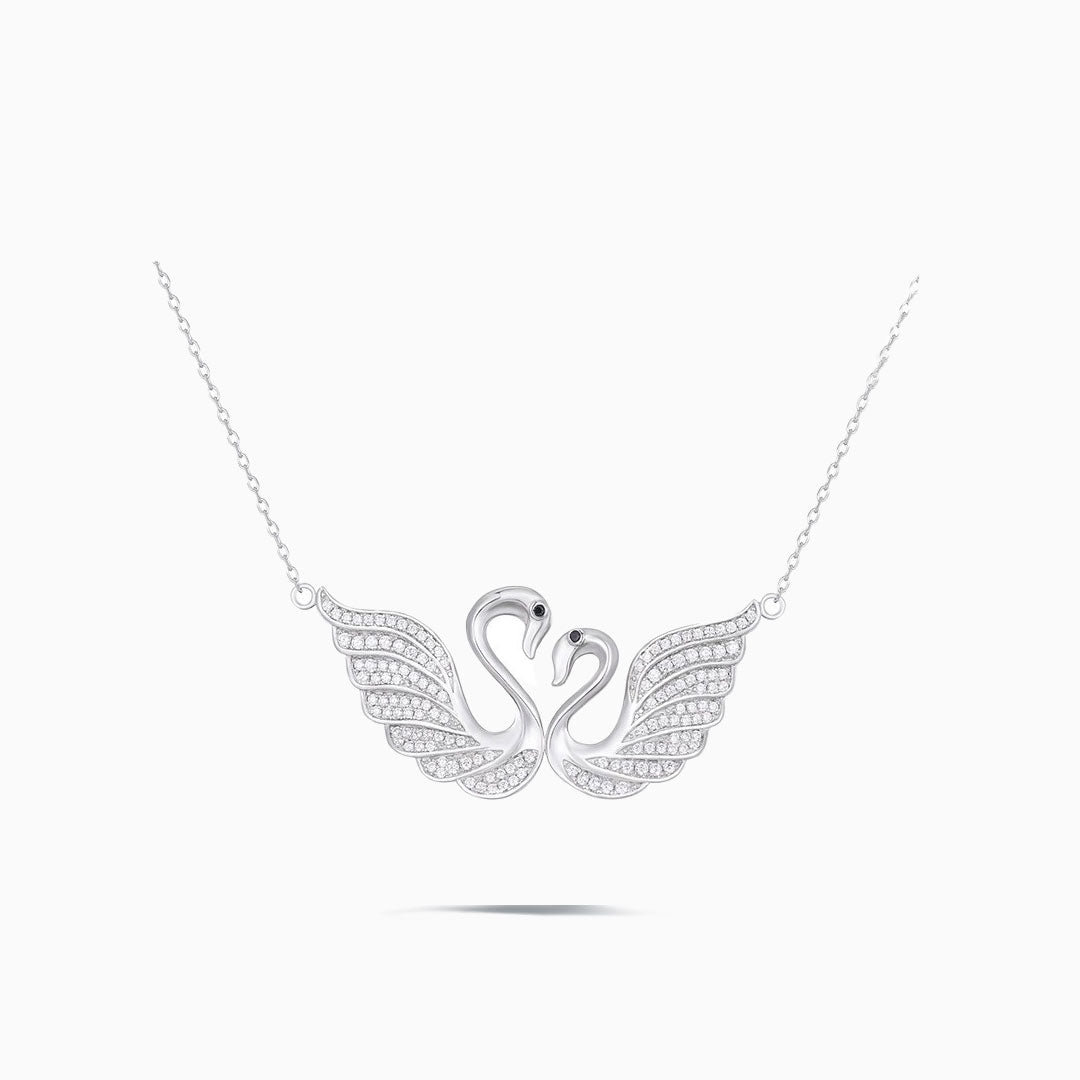 Twin Silver Swans Pendant Necklace | Saratti