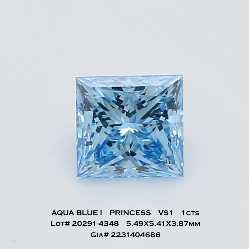 1.00cts Aqua Blue Square Cut VS1 Clarity Natural Treated Diamond | GIA Certified