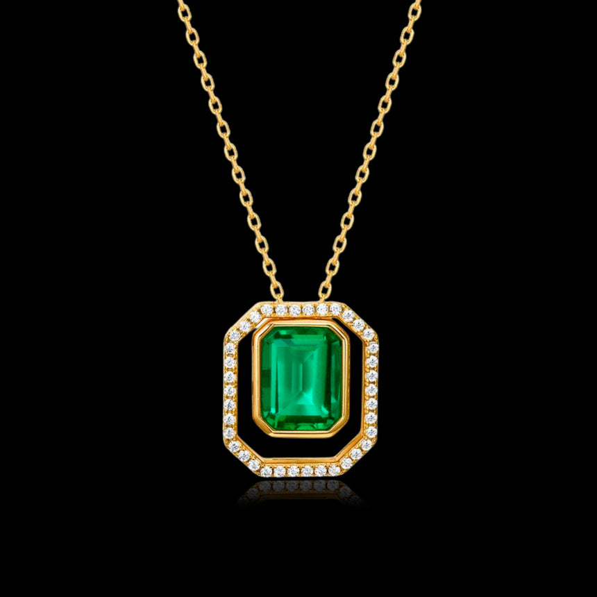 Verdant Majesty: Lab-Grown Emerald Octagon Transformer Necklace