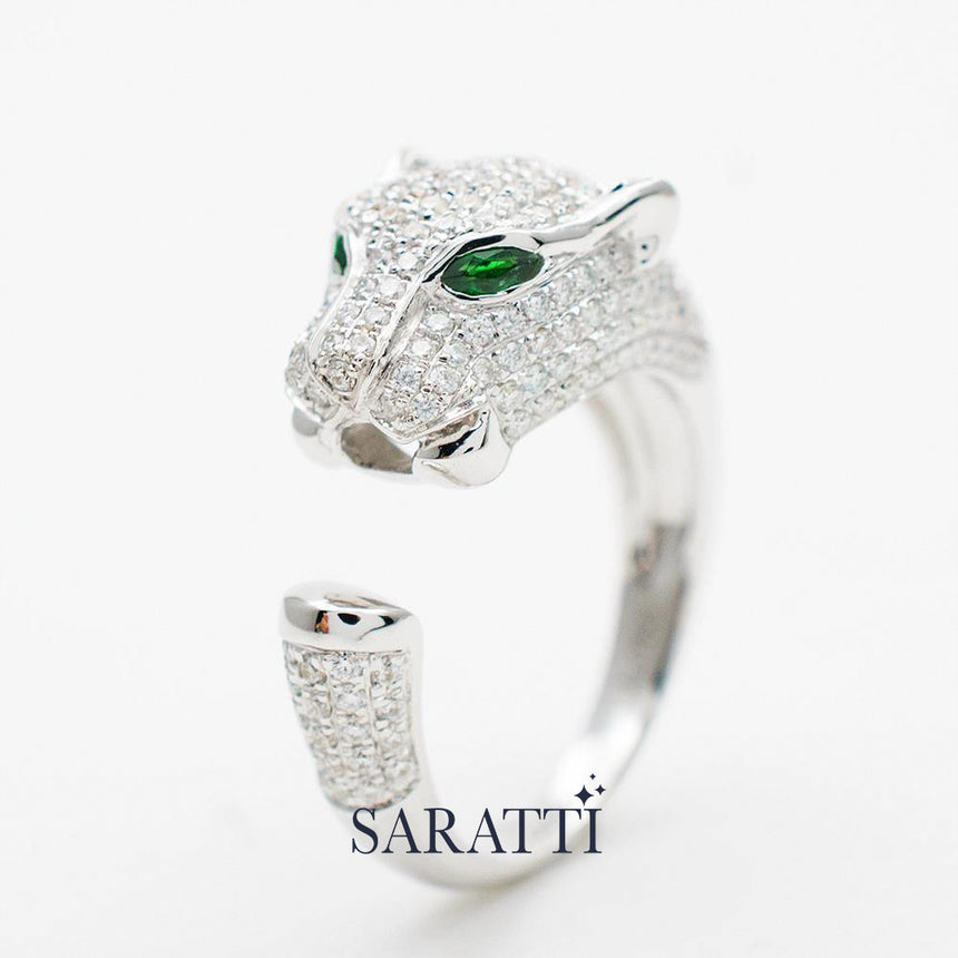 Tiger Ring Diamond Tsavorite In White Gold