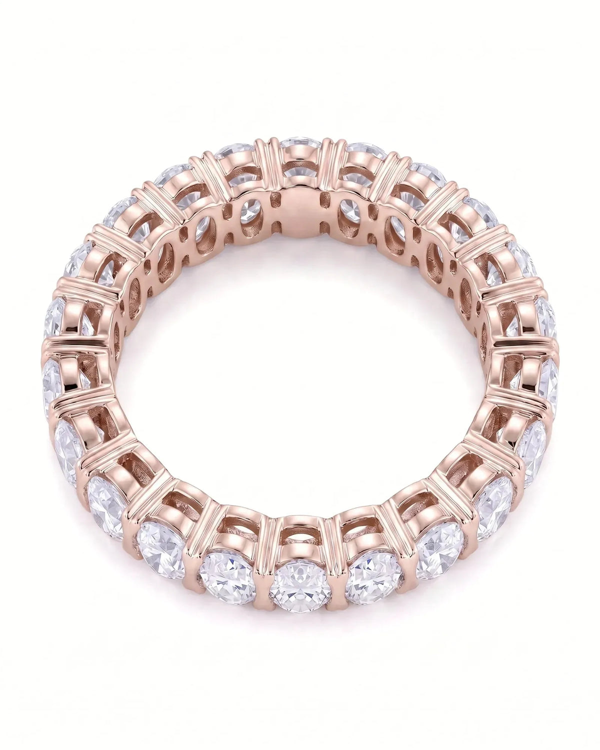 Prong-set oval diamond eternity band in 18K rose gold, view 3 | SARATTI