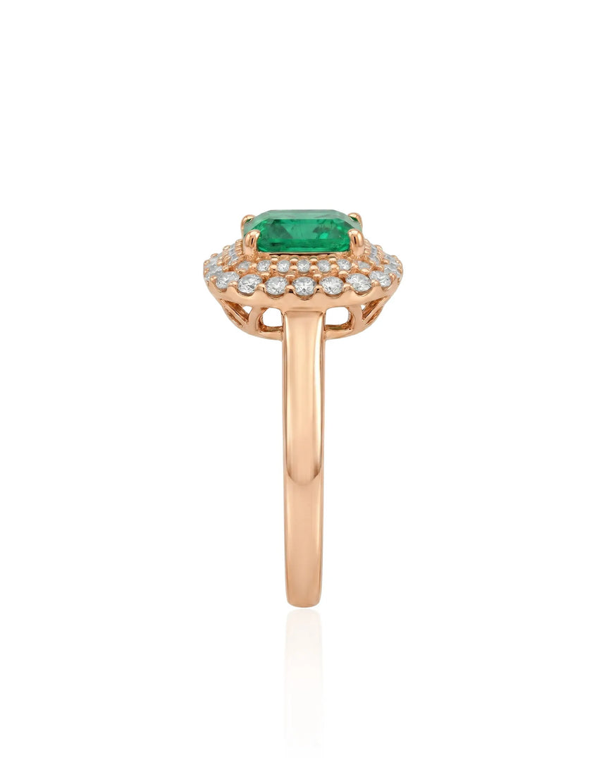2 carat natural emerald double diamond frame ring in rose gold | SARATTI
