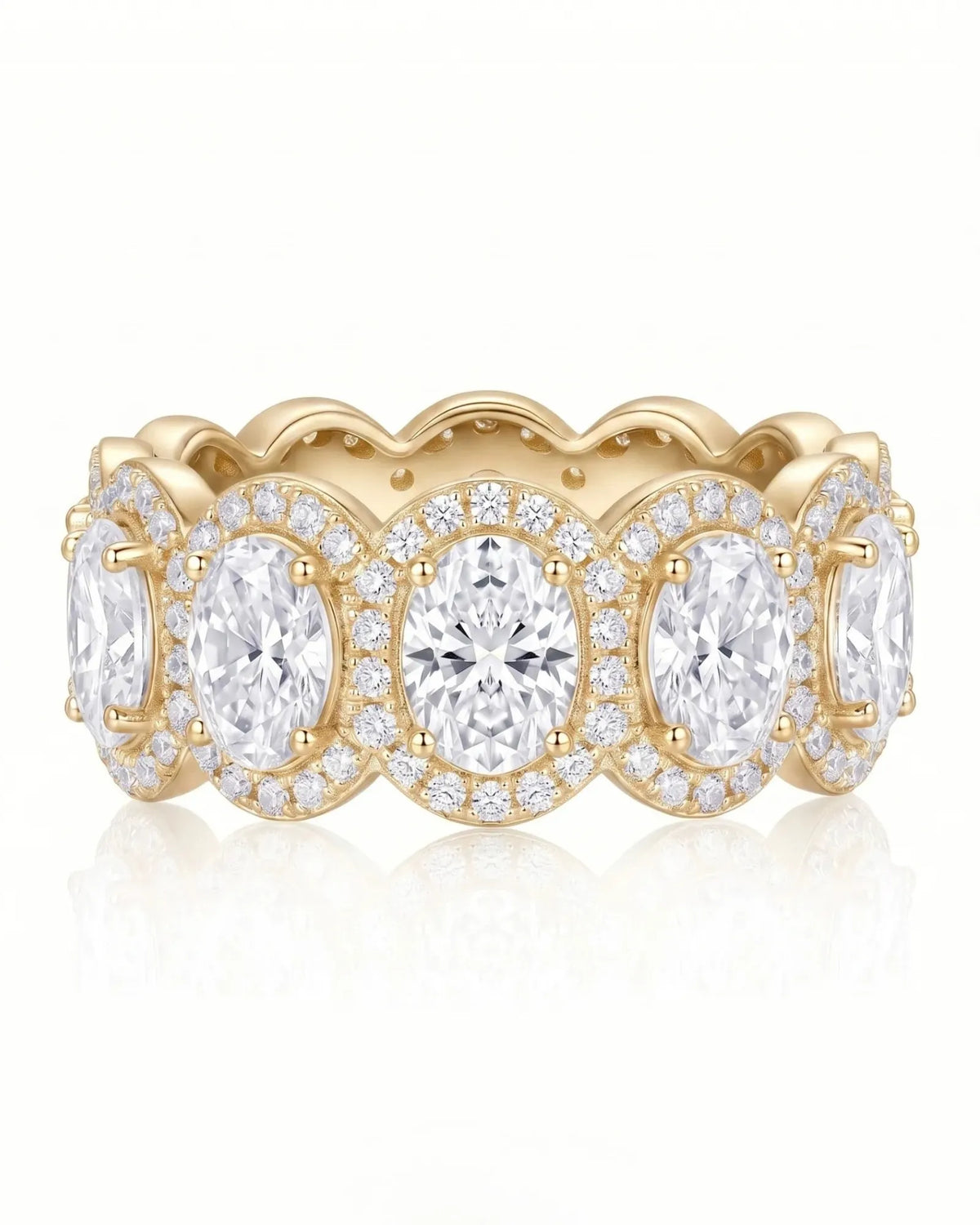 Oval halo diamond eternity wedding band, view 5 | SARATTI