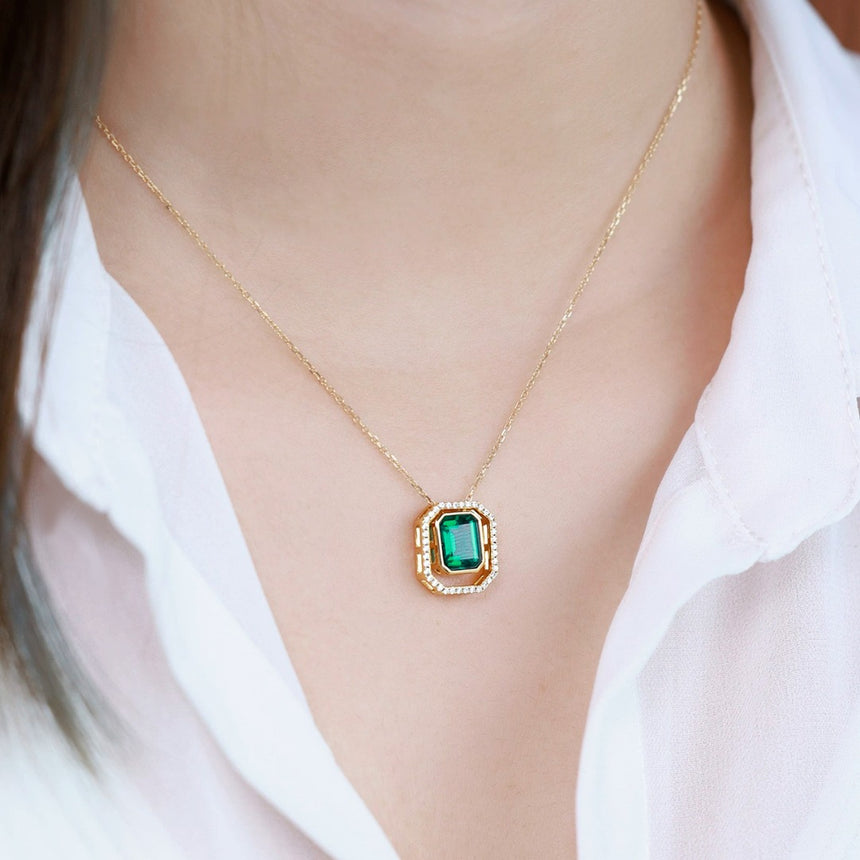 Verdant Majesty: Lab-Grown Emerald Octagon Transformer Necklace