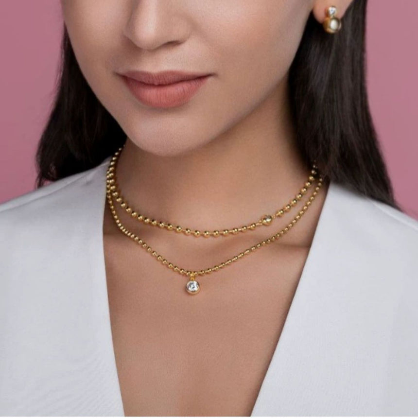 Meridian Layers: Dual Beaded Gold Vermeil Diamond Pendant