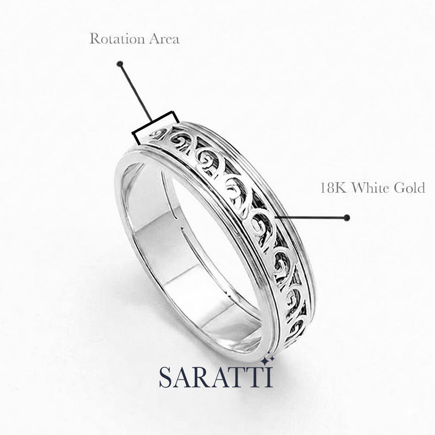 Vintage mens wedding band vintage inspired textured design in 18K white gold | SARATTI