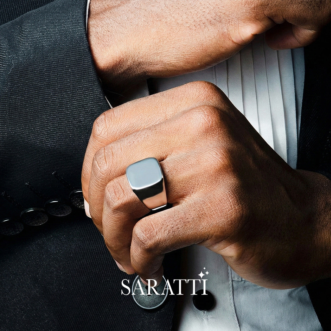 Mens wedding band angular geometric design detail in platinum | SARATTI