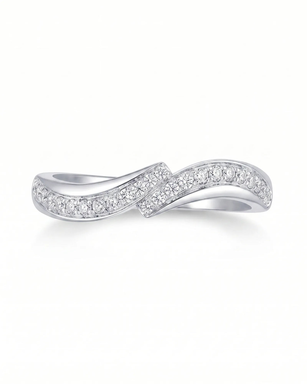 Wavy Diamond Half Eternity Wedding Band — 18K White Gold — View 3