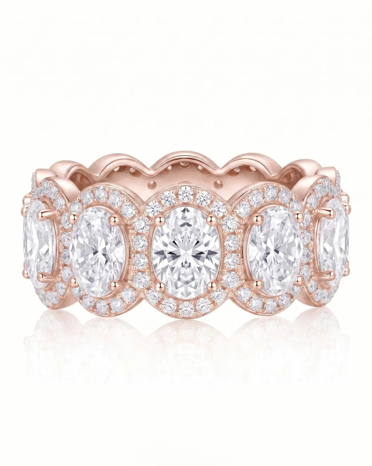 Oval halo diamond eternity wedding band, view 7 | SARATTI