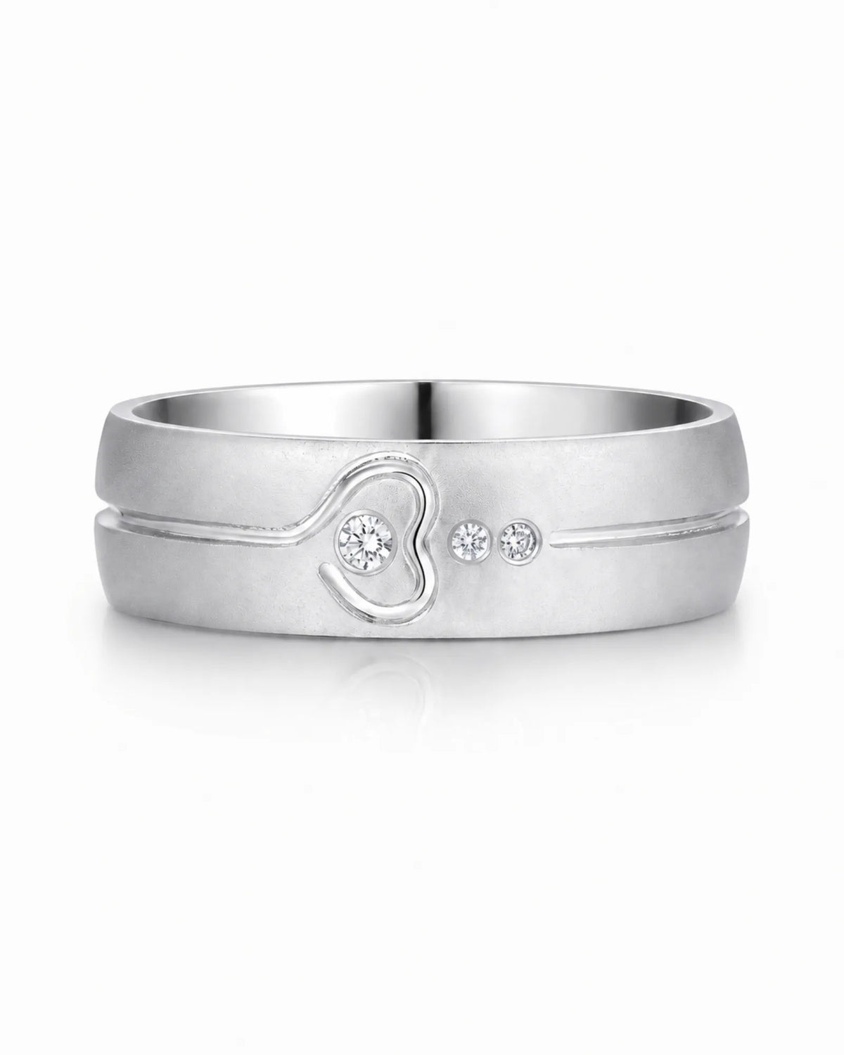 Three-stone diamond wedding band with matte finish in 18K white gold, view 2 | SARATTI